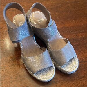 Eileen Fisher Weslia Espadrille Silver Sparkle Wedge Sandal, Size 8, Like New